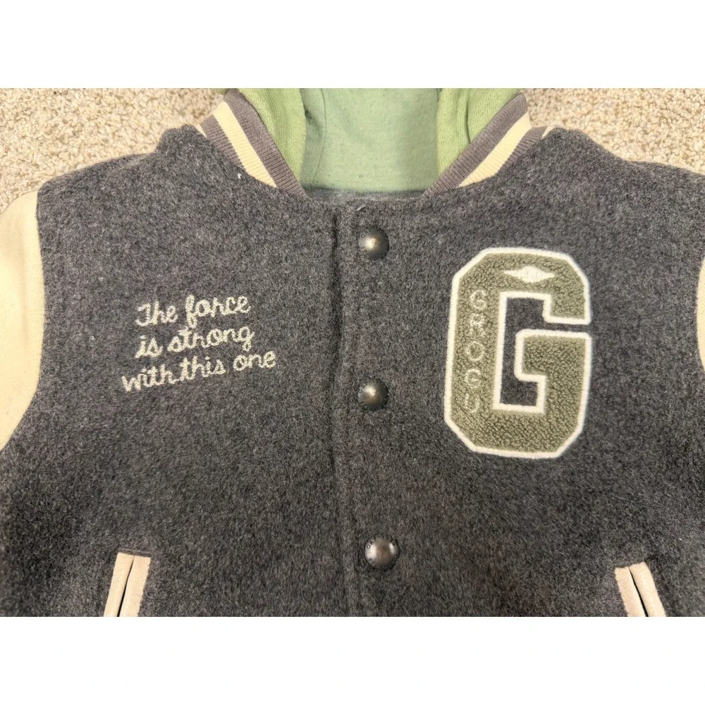 Gap Star Wars Varsity Jacket Grogu Baby Yoda 18-24M Gray Cream Toddler Letterman